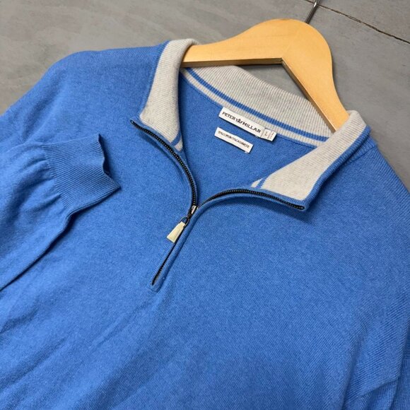 Other - Peter Millar‎ Cashmere Cotton Blue 1/4 Zip Pullover Sweater Men’s Large